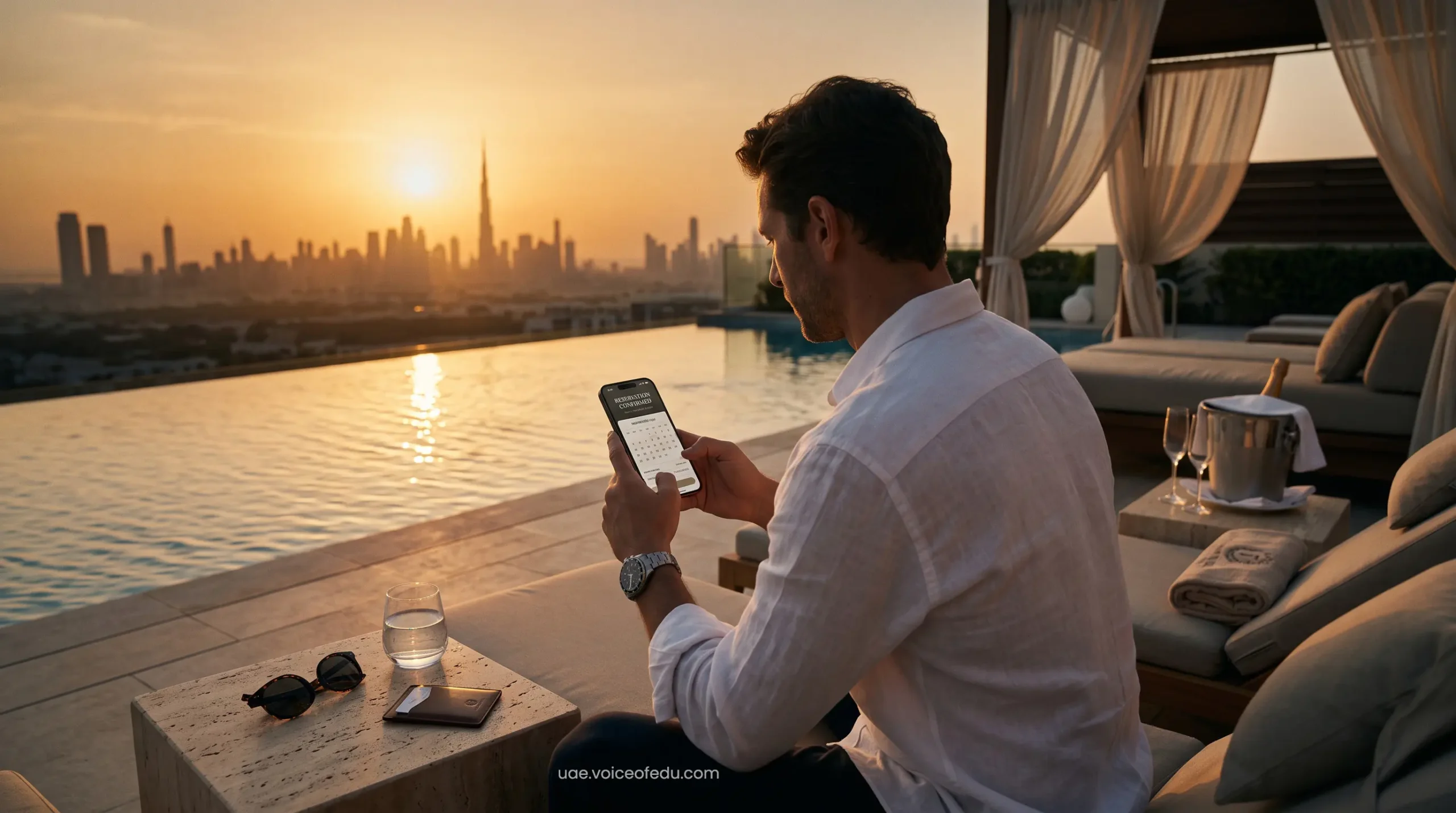 Reserving a private pool villa in Dubai using exclusive OTA VIP rates at sunset